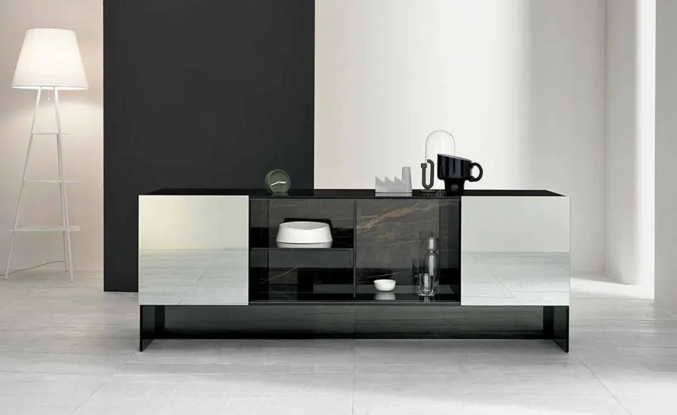 Madia da Ingresso di Design a 2 Ante in Vetro Fumè Made in Italy – Scocca