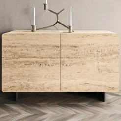 Madia da Salotto con 2 Ante in Finitura Marmo Travertino Made in Italy - Jon
