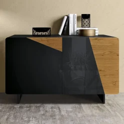 Madia da Salotto con 2 Ante in Finitura Rovere Nodato Country e Antracite Glass - Ove