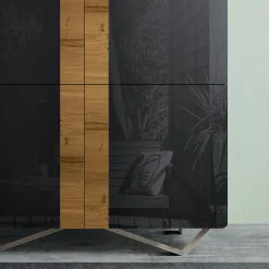 Madia da Salotto con 4 Ante in Finitura Rovere Nodato Country e Antracite Glass - Ove