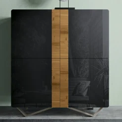 Madia da Salotto con 4 Ante in Finitura Rovere Nodato Country e Antracite Glass - Ove