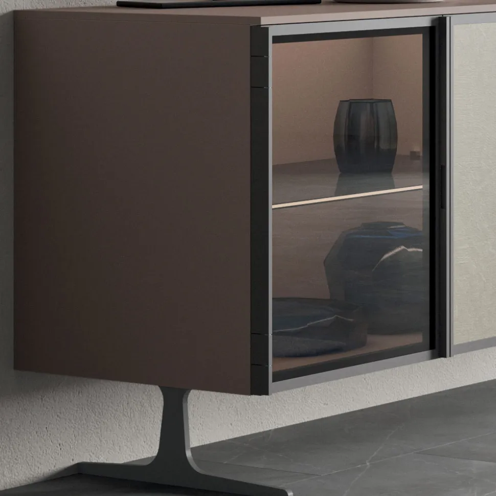 Madia da Salotto in Legno Ecologico e Vetro 4 Ante Made in Italy - Aaron
