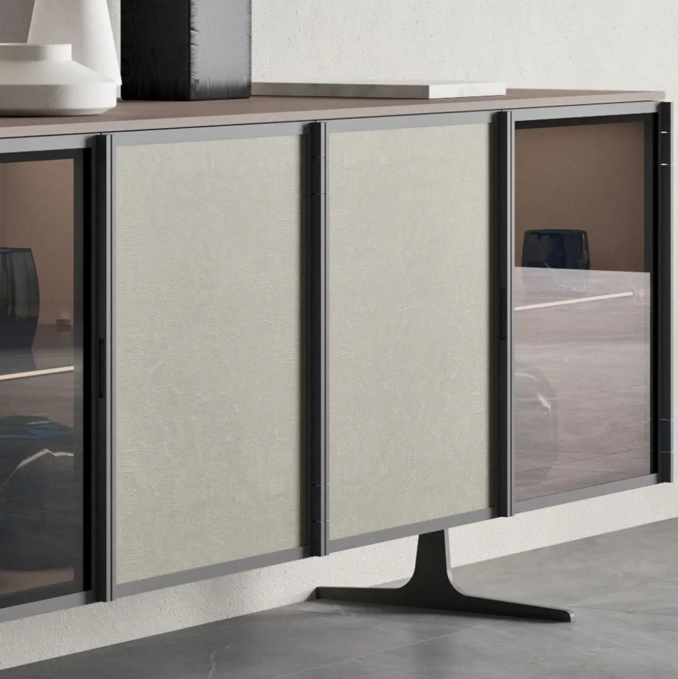 Madia da Salotto in Legno Ecologico e Vetro 4 Ante Made in Italy - Aaron