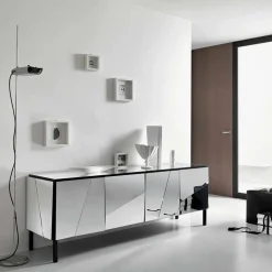 Madia da Salotto in Legno Nero Opaco e Vetri a Specchio, Lusso Italiano - Senese