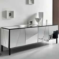 Madia da Salotto in Legno Nero Opaco e Vetri a Specchio, Lusso Italiano - Senese