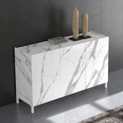 Madia da Salotto Rivestita in Melaminico Finitura Marmo Made in Italy - Zinco