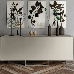 Madia da Soggiorno con 3 Ante in Finitura Nichel Made in Italy - Foglio