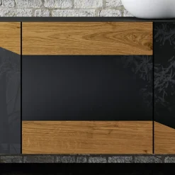 Madia da Soggiorno con 3 Ante in Finitura Rovere Nodato Country e Antracite Glass - Ove