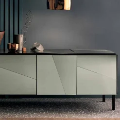 Madia da Soggiorno in Legno Nero Opaco e Vetro, Lusso Made in Italy - Senese