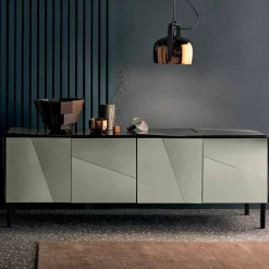 Madia da Soggiorno in Legno Nero Opaco e Vetro, Lusso Made in Italy - Senese