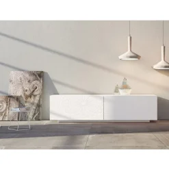 Madia da Soggiorno in Mdf Bianco con Bassorilievo Made in Italy - Stilea