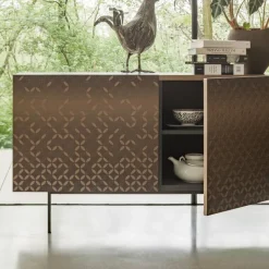 Madia da Soggiorno Laccata Moka Metallizzato con Decoro 3D Made in Italy - Acero