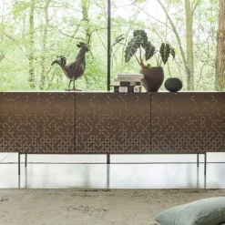 Madia da Soggiorno Laccata Moka Metallizzato con Decoro 3D Made in Italy - Acero