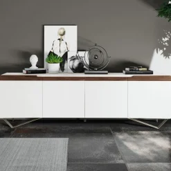 Madia da Zona Living con 4 Ante in Finitura Bianca e Canaletto Made in Italy - Any