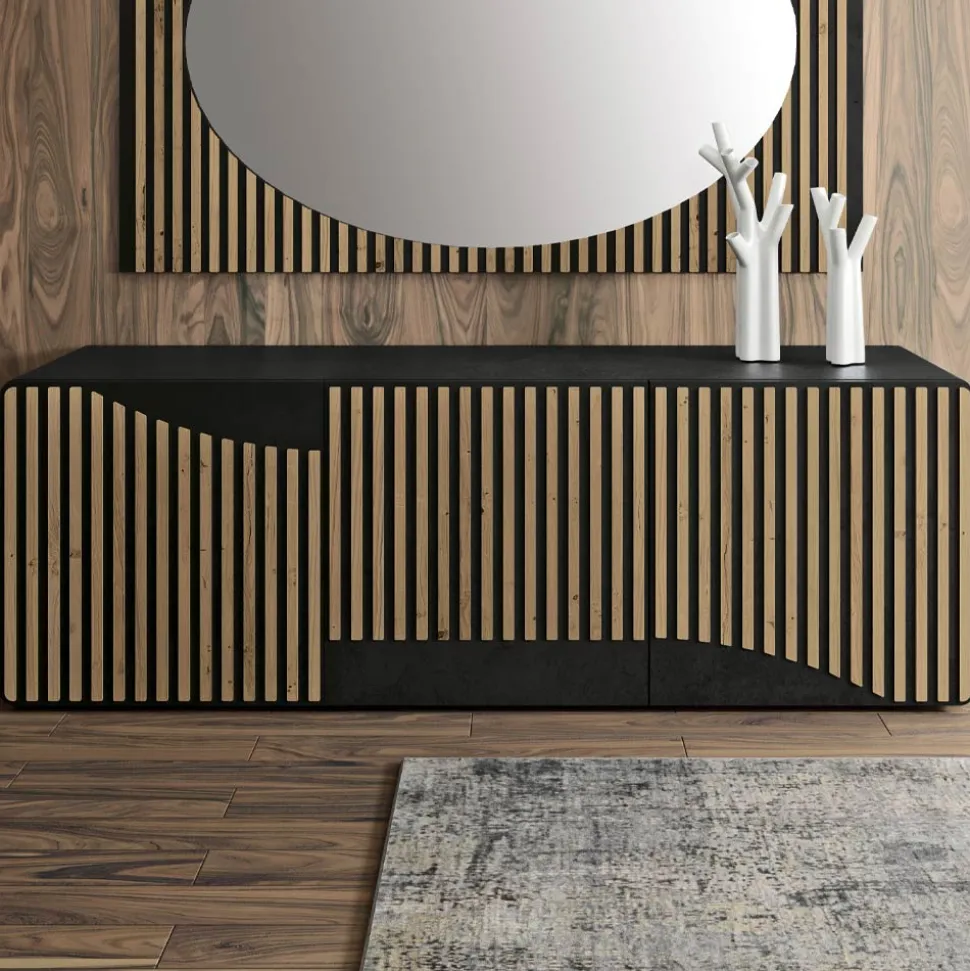 Madia da Zona Living con 3 Ante in Finitura Rovere Nodato Nordico - Linda