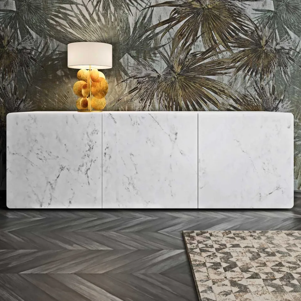 Madia da Zona Living con 3 Ante in Finitura Marmo Carrara Made in Italy - Finn