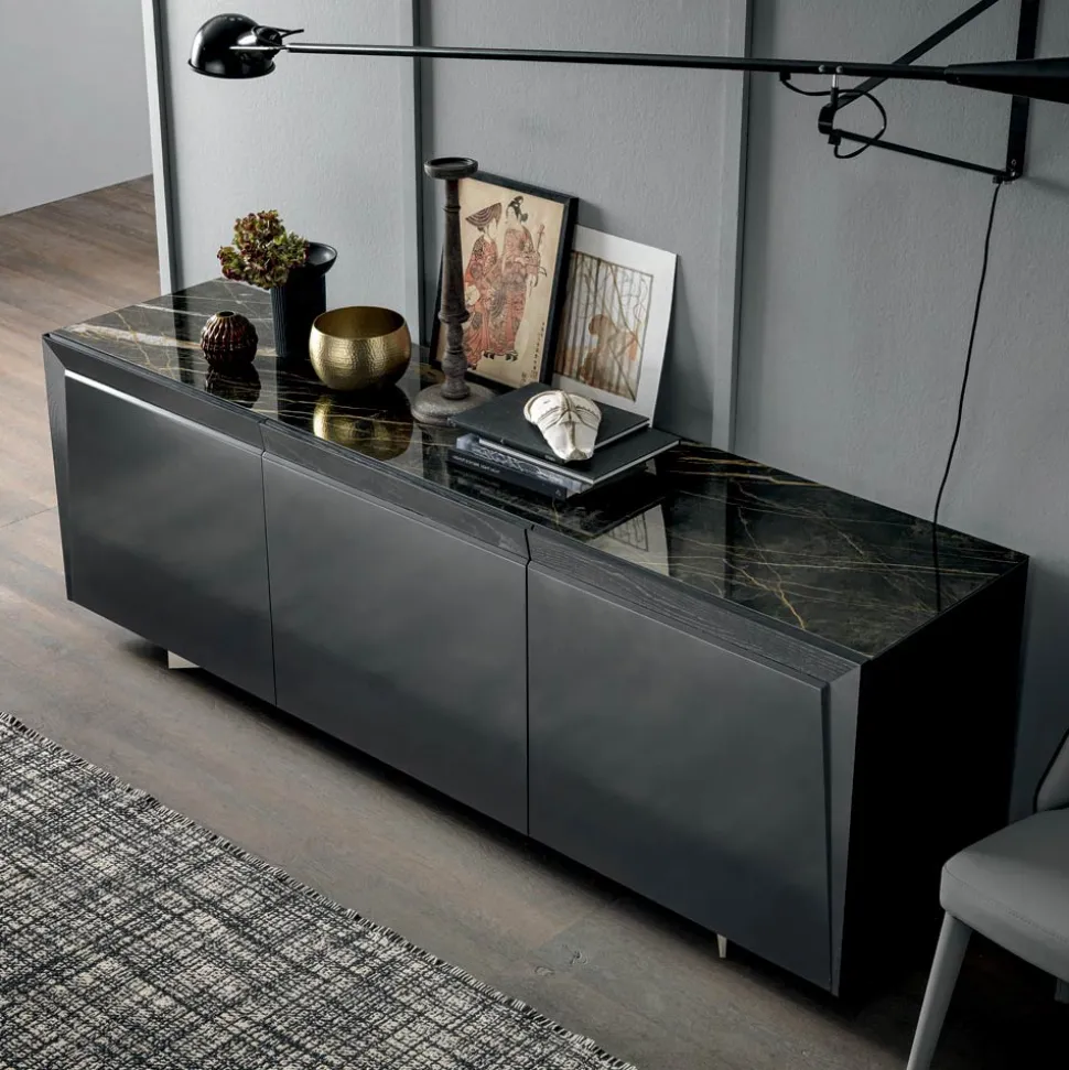 Madia in Legno 3 Ante con Bordo Inclinato e Piano in Ceramica - Mondolfo