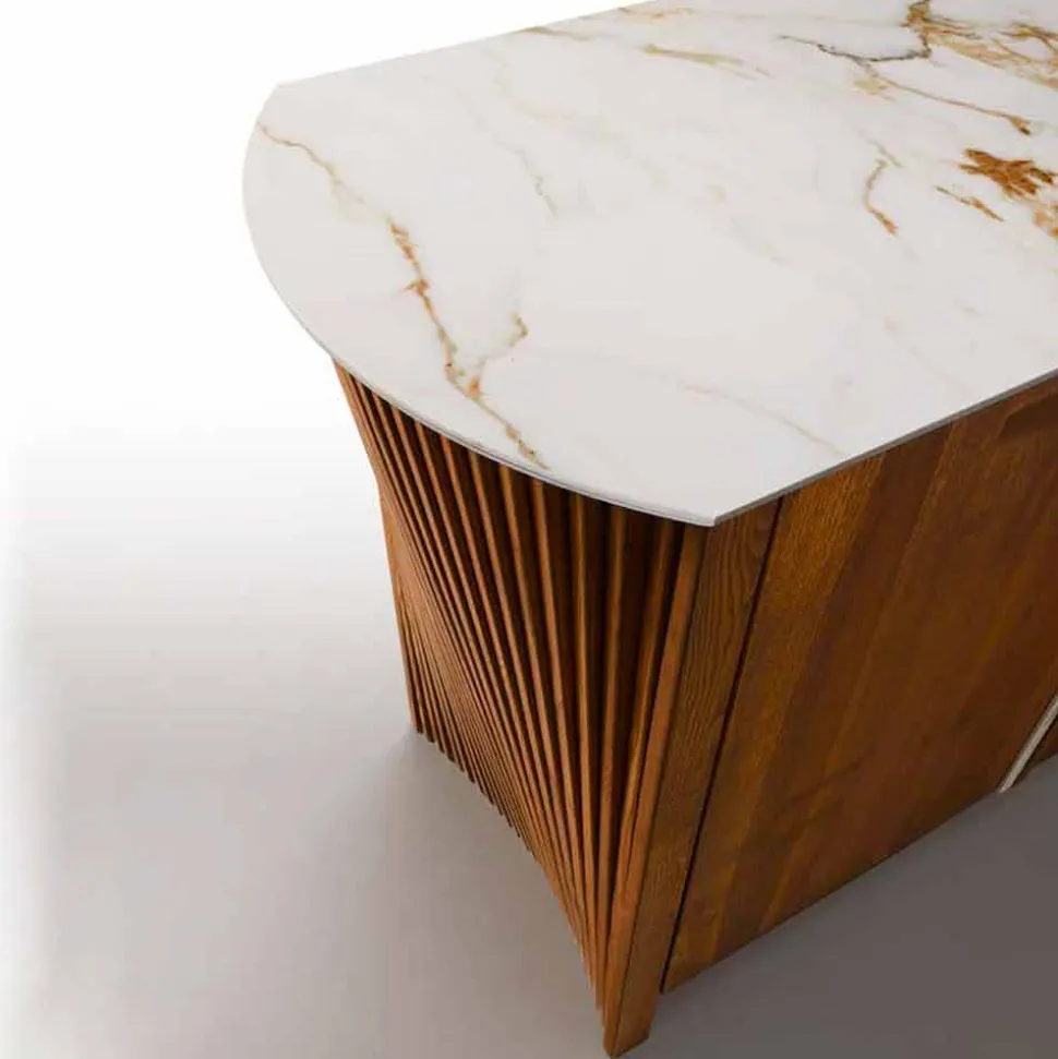 Madia in Legno con Piano Gres Effetto Marmo, Alta Qualità Made in Italy - Wonka