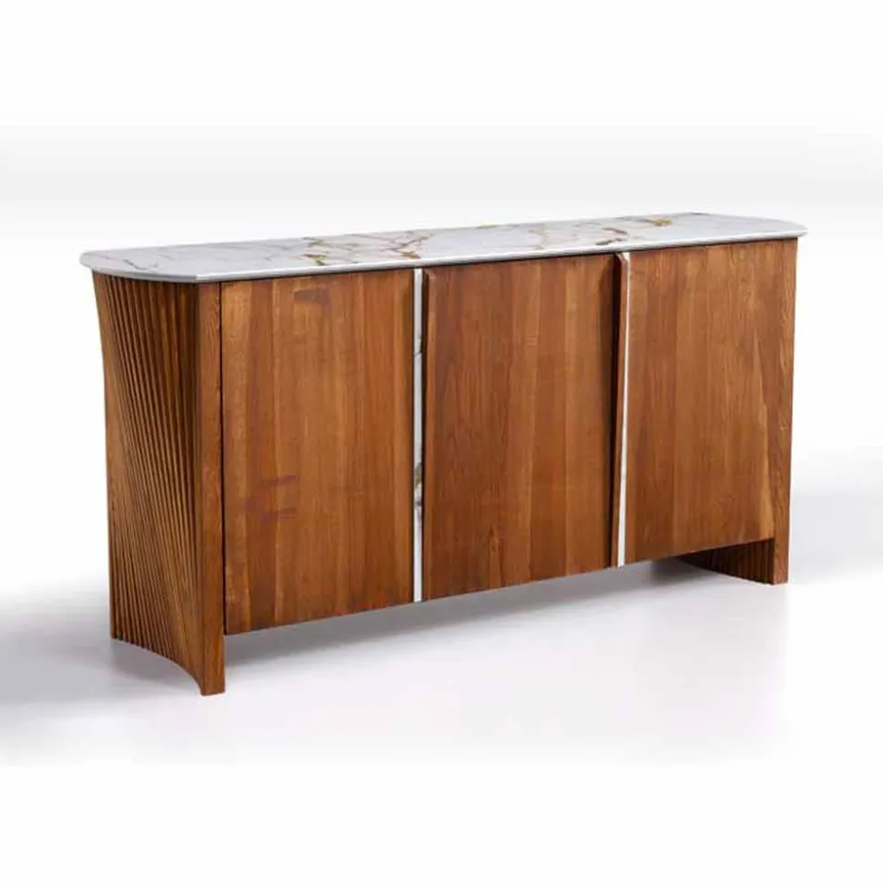 Madia in Legno con Piano Gres Effetto Marmo, Alta Qualità Made in Italy - Wonka