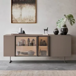 Madia in Legno Ecologico, Vetro e Metallo per Soggiorno 4 Ante di Lusso - Bruno