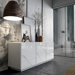 Madia in Legno Laccato con 2 o 3 Ante in Ceramica Made in Italy - Fiorenza
