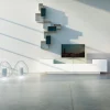 Madia in Mdf Bianco con Teca in Vetro e Base a Zoccolo Made in Italy - Kisha