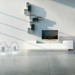 Madia in Mdf Bianco con Teca in Vetro e Base a Zoccolo Made in Italy - Kisha