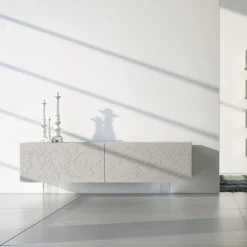 Madia in Mdf Grigio Chiaro con Piedini in Vetro Made in Italy - Germena