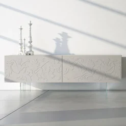 Madia in Mdf Grigio Chiaro con Piedini in Vetro Made in Italy - Germena