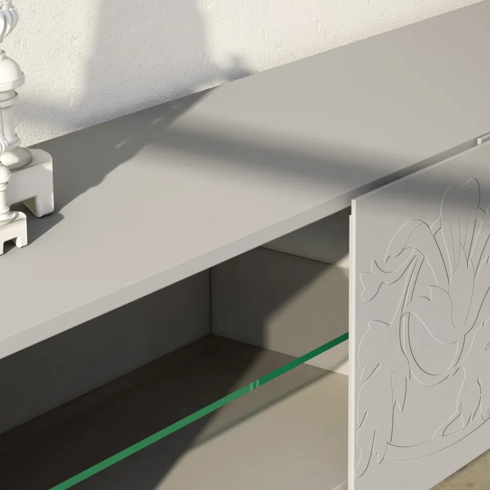 Madia in Mdf Grigio Chiaro con Piedini in Vetro Made in Italy - Germena