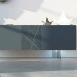 Madia in Mdf Grigio Grafite con Piedini in Vetro Made in Italy - Zelia
