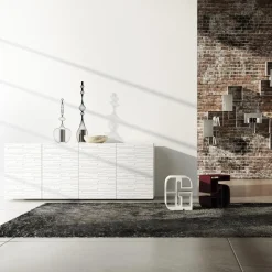 Madia in Mdf Laccato Bianco Opaco con Ante Decorate Made in Italy - Chicago