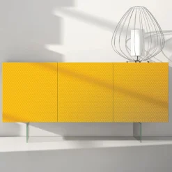 Madia in Mdf Laccato Giallo con 3 Ante e Piedi in Vetro Made in Italy - Ciara
