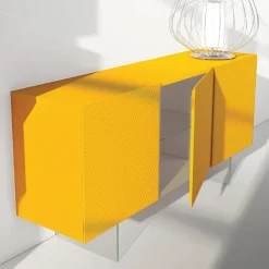 Madia in Mdf Laccato Giallo con 3 Ante e Piedi in Vetro Made in Italy - Ciara