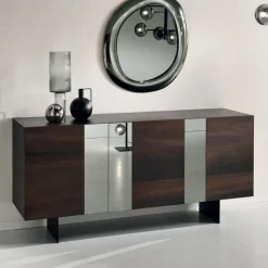 Madia in Nobilitato con 3 Ante in Rovere e Specchio Made in Italy - Romina