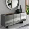 Madia in Nobilitato con Ante Rivestite in Specchio Made in Italy - Ester