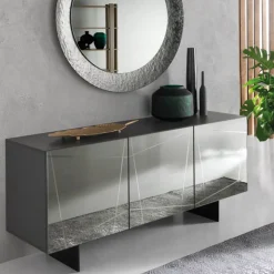 Madia in Nobilitato con Ante Rivestite in Specchio Made in Italy - Ester