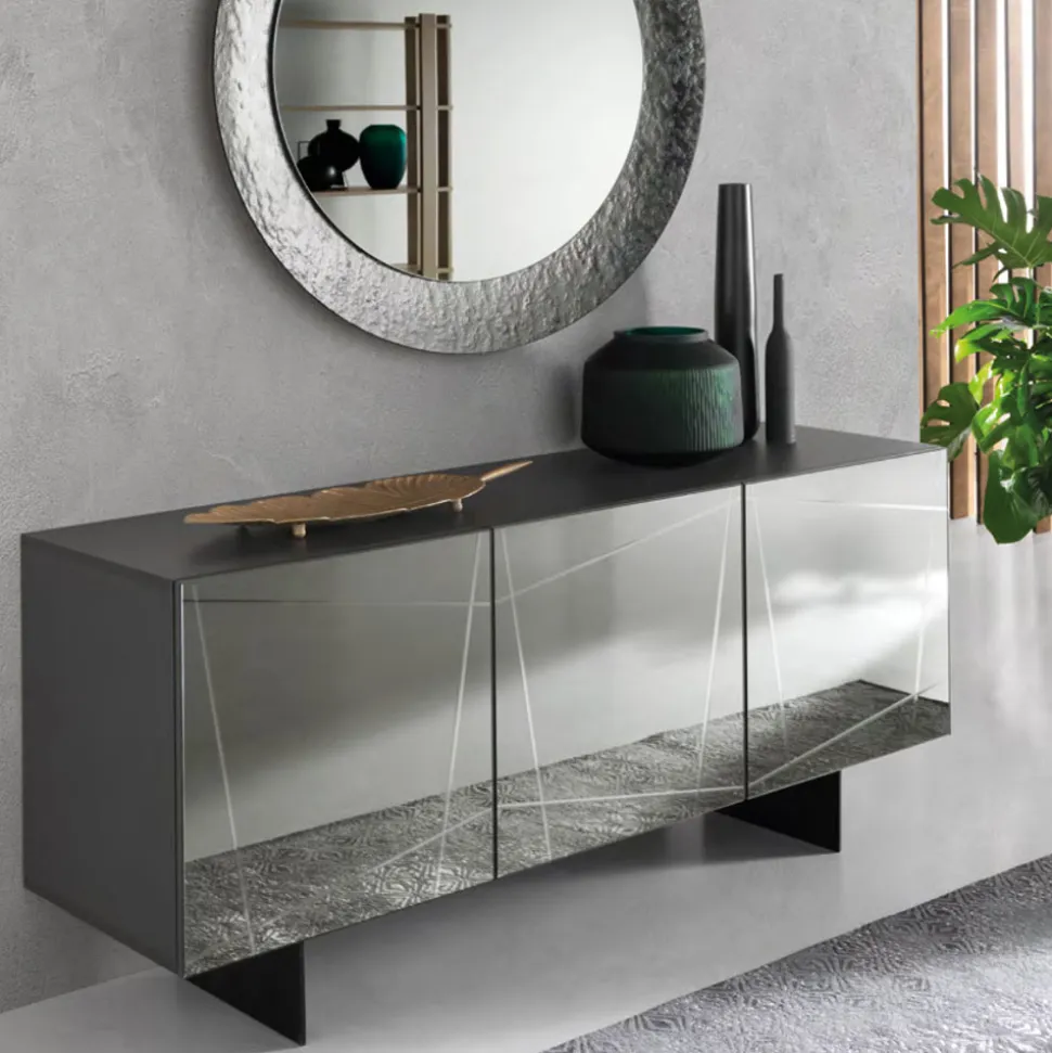 Madia in Nobilitato con Ante Rivestite in Specchio Made in Italy - Ester