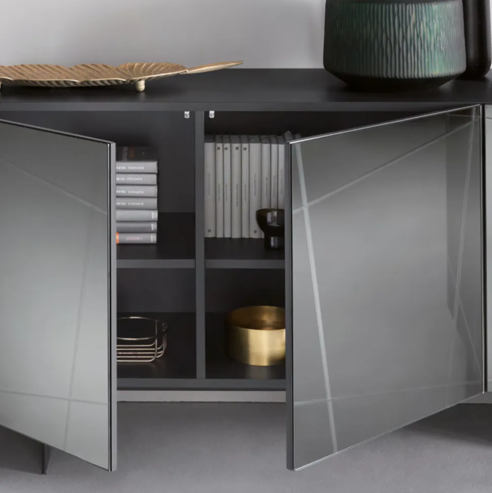 Madia in Nobilitato con Ante Rivestite in Specchio Made in Italy - Ester