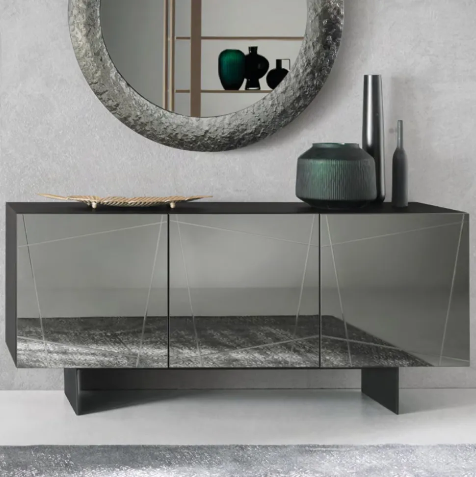 Madia in Nobilitato con Ante Rivestite in Specchio Made in Italy - Ester
