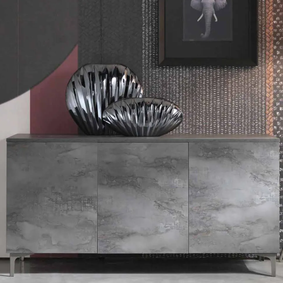 Madia Moderna a Tre Ante in Nobilitato Bronzo o Grigio Made in Italy – Clemente