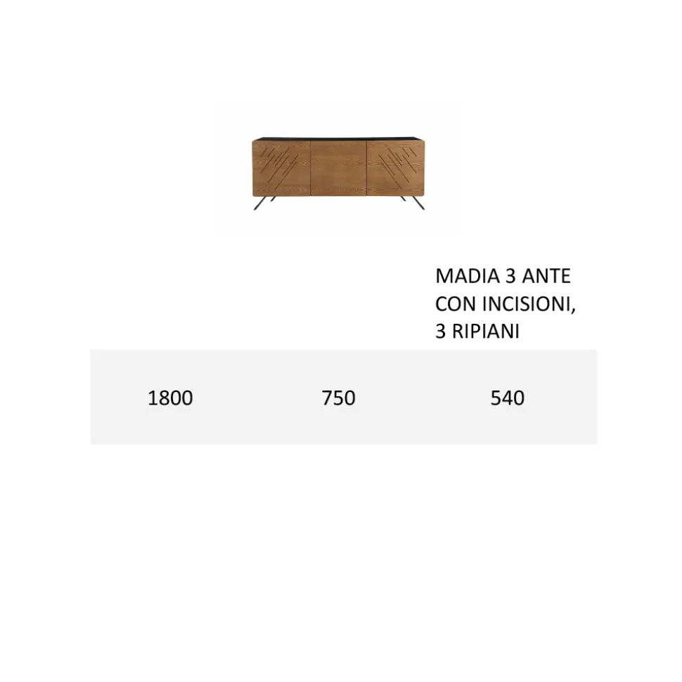 Madia Salotto in Mdf con Incisioni a 2 o 3 Ante Made in Italy - Eleganza