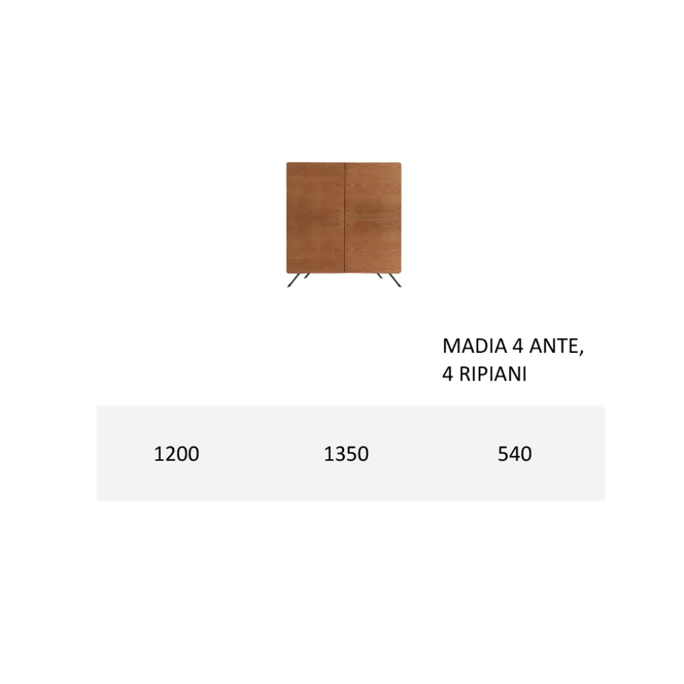 Madia Salotto Struttura Mdf e Legno Massello 4 Ante Made in Italy - Rosalba