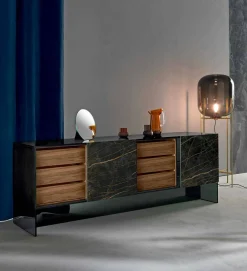 Madia Soggiorno 2 Ante Ceramica e Struttura Vetro Fumè Made in Italy – Scocca