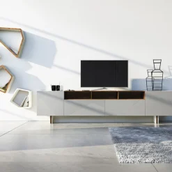 Madia Soggiorno in Mdf Grigio con Teca in Quercia Made in Italy - Giuditte