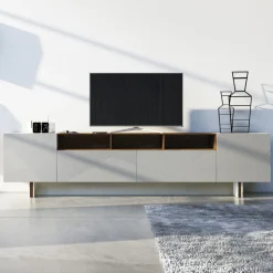 Madia Soggiorno in Mdf Grigio con Teca in Quercia Made in Italy - Giuditte
