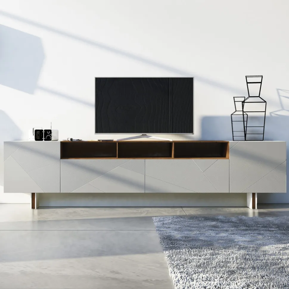 Madia Soggiorno in Mdf Grigio con Teca in Quercia Made in Italy - Giuditte
