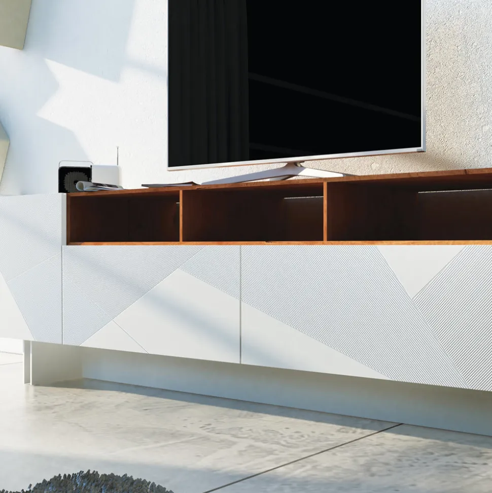 Madia Soggiorno in Mdf Grigio con Teca in Quercia Made in Italy - Giuditte