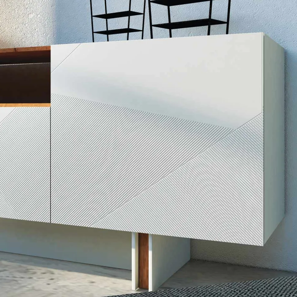 Madia Soggiorno in Mdf Grigio con Teca in Quercia Made in Italy - Giuditte