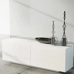 Madia Soggiorno in Mdf Laccato Bianco con Bassorilievo Made in Italy - Acqua